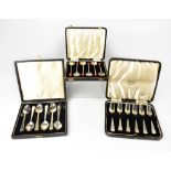 A cased set of six Elizabeth II hallmarked silver pastry forks, Sheffield 1959,