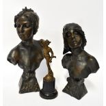 AFTER E VILLANI; a pair of reproduction Art Nouveau style female busts, 'Diane',