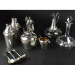 A quantity of plated ware to include a teapot and matching milk jug (teapot af, lacking knop),