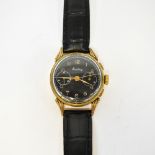 BREITLING; a circa 1950s gentlemen's gold-plated manual wind chronograph wristwatch with black dial,