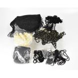 A large quantity of Victorian and Edwardian black jet and French jet beads and trims and fabric