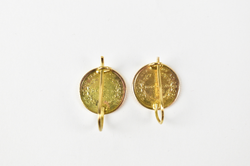 A pair of American gold dollar earrings, 1853. - Image 2 of 2