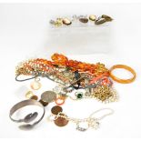 Various items of antique, vintage and modern costume jewellery to include an amber-style necklace,