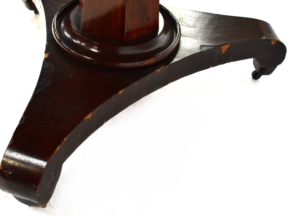 A 19th century mahogany circular tilt-top breakfast table with hexagonal column and raised on - Image 3 of 8