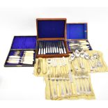 A quantity of silver plated cutlery to include three cased sets, two being fish knives and forks,