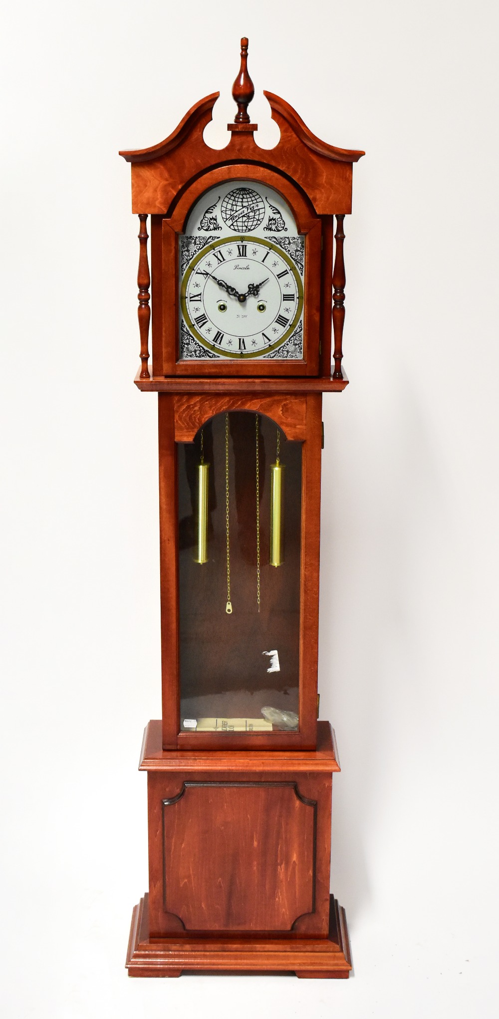 A reproduction grandmother clock in the Georgian style, the printed dial marked 'Lincoln,