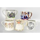 Five large pottery cider mugs, all made in the antique style,