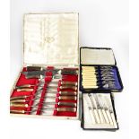 A cased 'Real Stag Horn' cutlery set by Lewis Rose & Co Ltd, Sheffield, comprising carving knife,