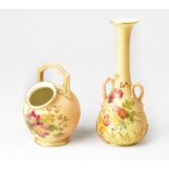 ROYAL WORCESTER; a blush ivory twin-handled baluster vase with hand painted Summer flowers,