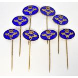 A set of eight Danish silver and enamel stick pins for the 'Royal Bermuda Yacht Club'.