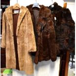 Three vintage fur coats comprising an Ellis Barker Furs of Chester light brown coat with wide lapel