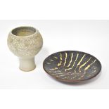 Two items of modern studio pottery to include a Ken Halsall studio pottery vase of raised globular