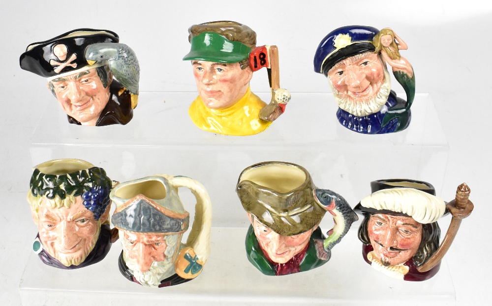ROYAL DOULTON; a collection of seven character jugs to include D6386 'Long John Silver',