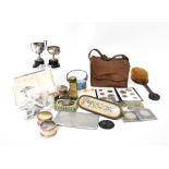 A quantity of vintage and modern collectibles to include dressing table set, Box Brownie,