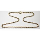A 9ct gold alternating belcher link necklace with ring and hoop clasp, length 42cm, approx 7.6g.