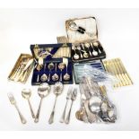 Six cased silver plated cutlery sets and a quantity of loose and mixed cutlery.