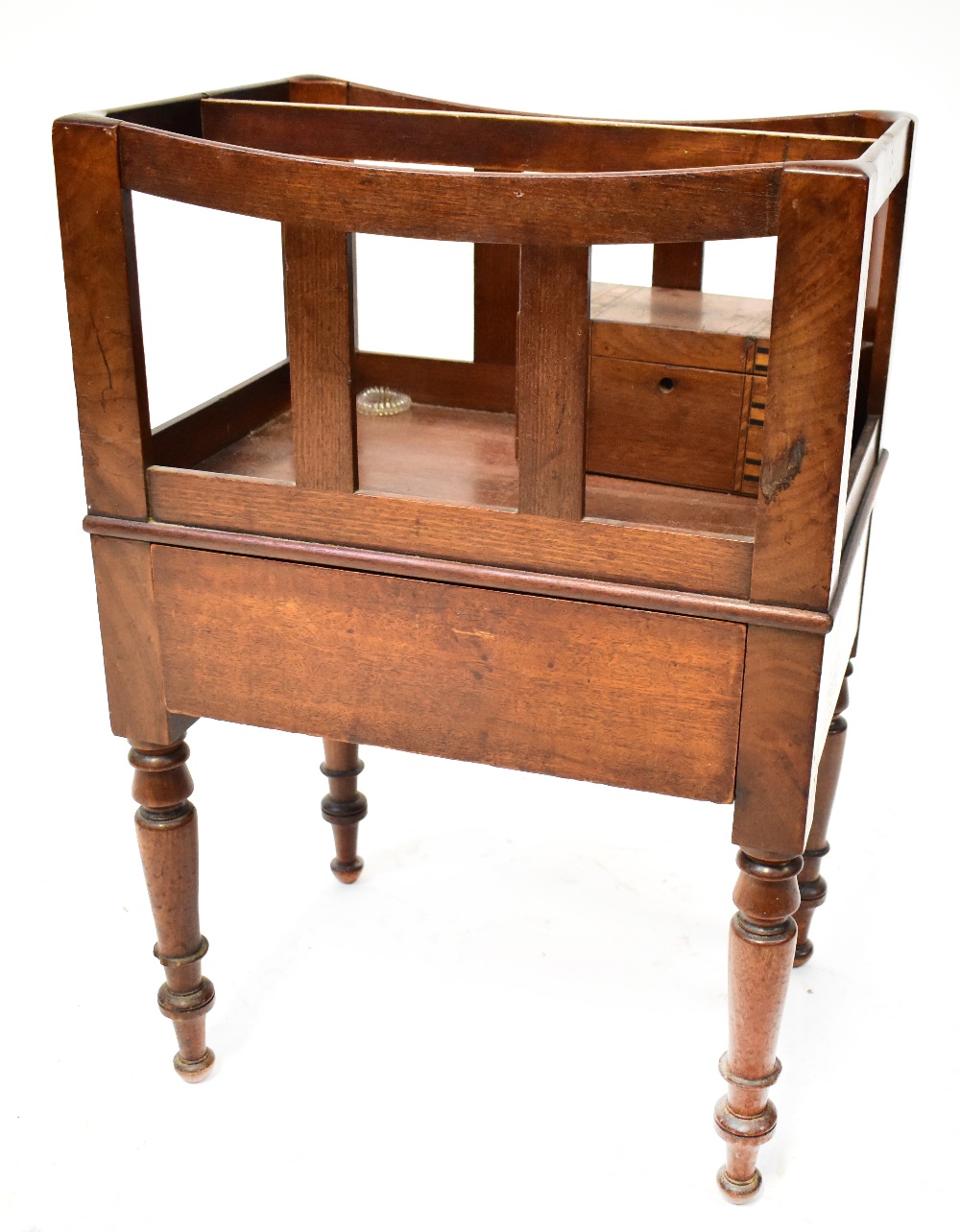 A 20th century mahogany Canterbury of simple form, with slatted sides, hidden frieze drawer, - Image 2 of 2