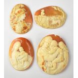 Four late 19th/early 20th century carved shell cameos (unmounted),