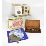 Various mixed collectibles to include commemorative coins, a wooden cased set of pocket scales,