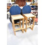 A matched pair of modern bespoke made oak high stools, with jointed tops,