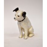 An early 20th century 'Nipper' painted cast iron money box in the form of a dog, height 14cm.