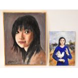 DAVID ALAN SAMUELS (20th century); two oil portraits, 'Chinese Girl',