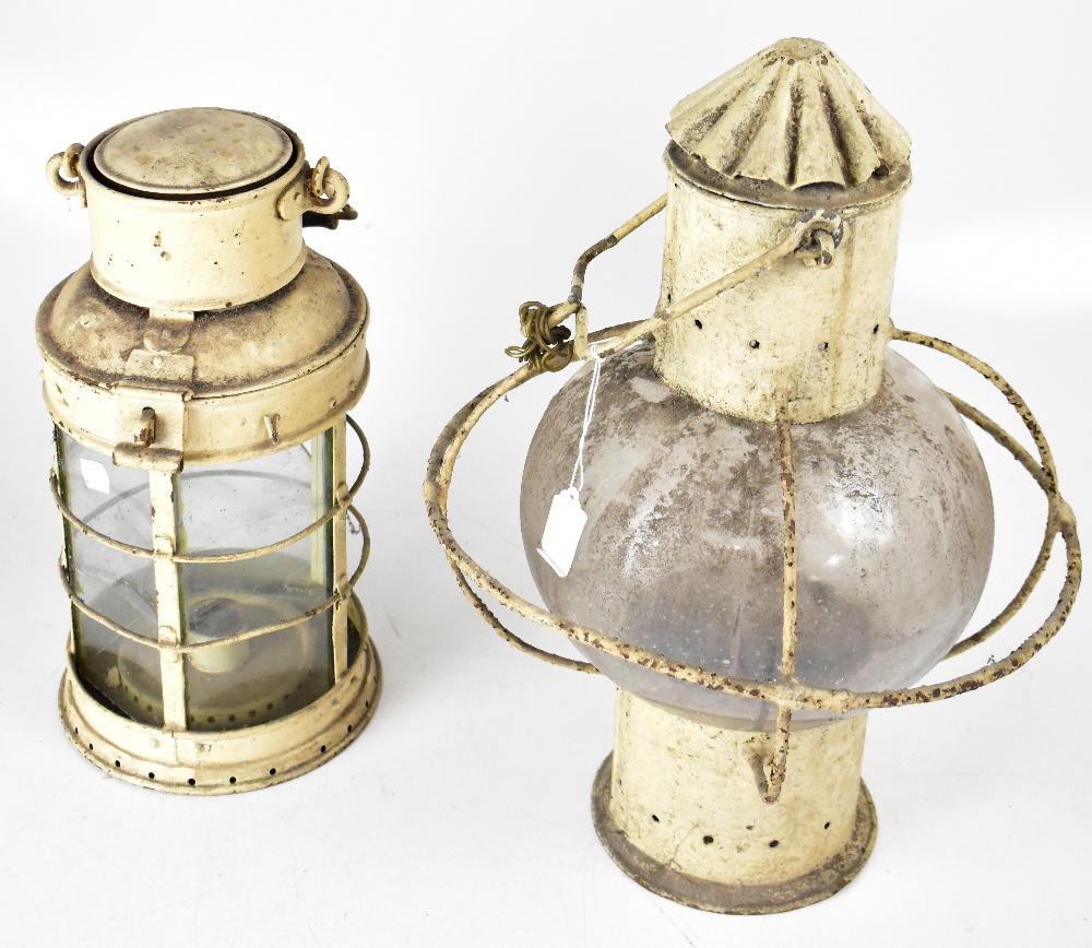 Four vintage cream painted ships' lanterns including a large corner set example inscribed 'Port' - Image 3 of 3