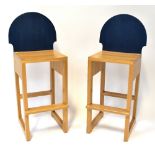 A matched pair of modern bespoke made oak high stools, with jointed tops,
