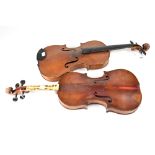 A full size German violin, Stradivarius copy, and a German Amati copy violin (2).