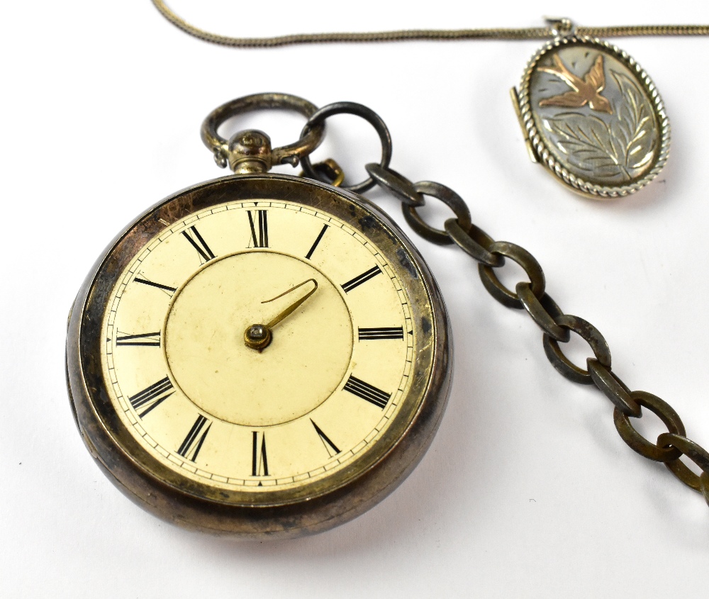 A hallmarked silver open face pocket watch, the white dial set with Roman numerals (af), - Bild 2 aus 7