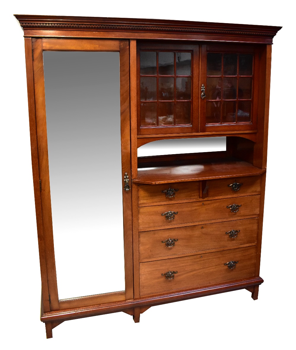 An early 20th century mahogany combination wardrobe dresser with a mirrored single wardrobe,