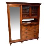 An early 20th century mahogany combination wardrobe dresser with a mirrored single wardrobe,