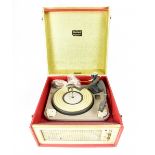 DANSETTE; a vintage cream and red cased portable record player.