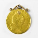 A George III spade half guinea, with soldered 9ct gold necklace bracket, approx 4.