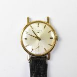 LONGINES; a gentlemen's vintage 9ct gold wristwatch,