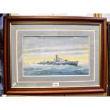 UNATTRIBUTED; watercolour, HMS Caprice, R01, 23.5 x 40cm, framed and glazed.