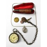 A hallmarked silver open face pocket watch, the white dial set with Roman numerals (af),