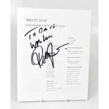 ROBBIE WILLIAMS; an auction catalogue from Sothebys dated 10th April 2001, inscribed 'To Dave,