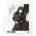 VARIOUS ARTISTS; five reproduced black and white photographs bearing signatures of Quincy Jones,