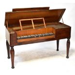 An early 19th century mahogany cased square top piano with wooden frame, inverted key covers,