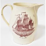 MARITIME INTEREST; a 19th century creamware transfer printed jug,