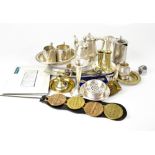 A quantity of maritime related stainless steel metalware from cruise ships including a tea service,