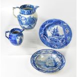 MARITIME INTEREST; a 19th century blue and white transfer printed dish,