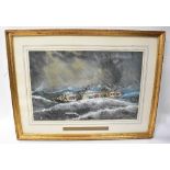 J T BANKS; gouache, 'Barque Serena Dismasted in the North Pacific May 1878', signed lower right,