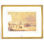 INDISTINCTLY SIGNED; a 19th century watercolour, depicting fishermen on rocky shore,