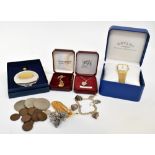 A quantity of mixed vintage and modern costume jewellery to include a gentlemen's Rotary gold