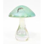 A large Ditchfield-style mushroom paperweight with applied silver dolphin, height approx 18cm,