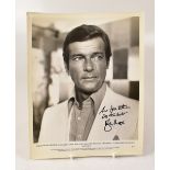 ROGER MOORE; a reproduced black and white photograph for the film 'Moonraker',