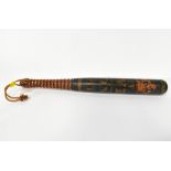 A William IV painted wooden truncheon, with blue/green ground, 'WR IV' under gilt crown,