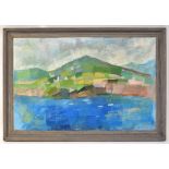 DAVID ALAN SAMUELS (20th century); oil, abstract, 'Island', 54 x 78cm, framed.